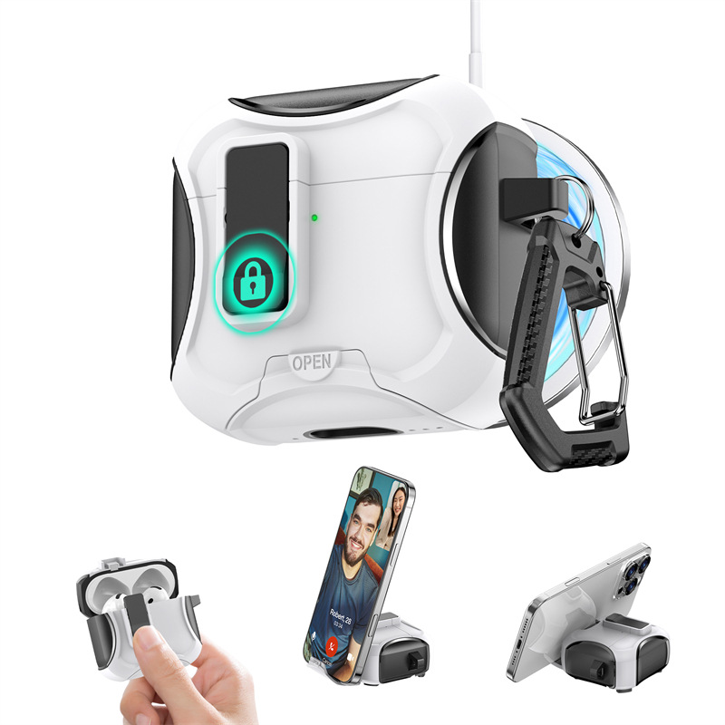 Pc Security Lock - AirPods Pro3/4/3/1/Pro2用セキュリティロック付きヘッドホンケース、ブルーメタルキーホルダー、ワイヤレス充電対応、耐衝撃ハードPCイヤホンカバー